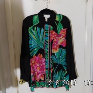 Diane Gilman HSN Silk Blouse floral with sequence